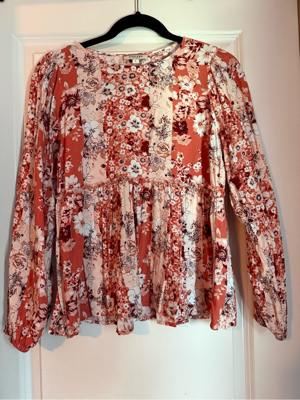 Andree by unit Floral Peplum Long-Sleeve Top - Rust and wine